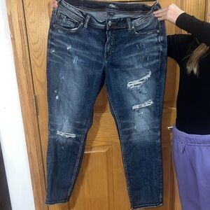 Silver Distressed Blue Jeans